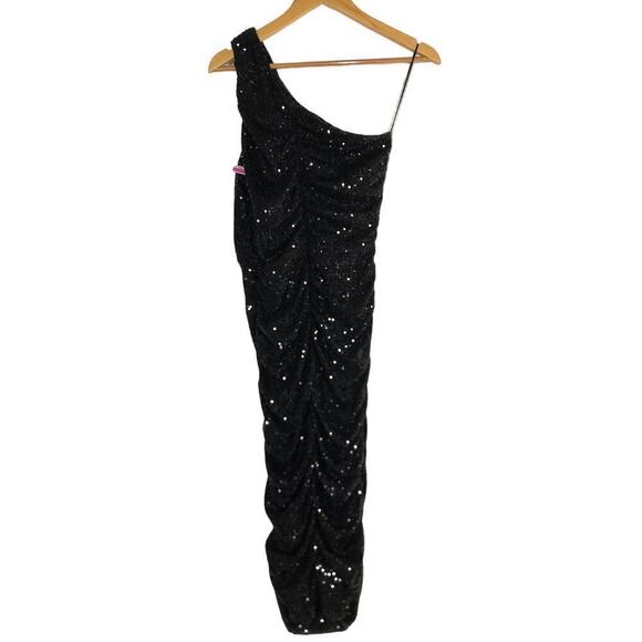 Love by Design Sequin One Shoulder Dress Sleeveless Bodycon Midi Black NWT M - Picture 4 of 7
